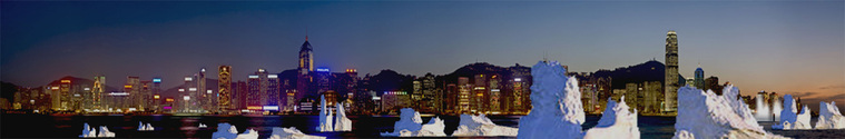 Climate Change comes to Hong Kong - icebergs moving into Hong Kong harbour at night: - Australian  eco-artnd art